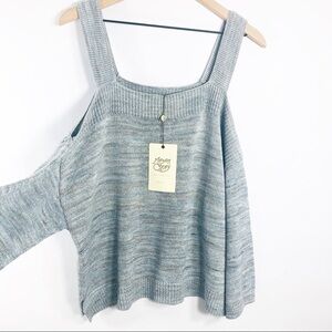 🔥 Margaret O’Leary ice blue cotton off-the-shoulder sweater large